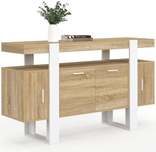 IDMarket - Buffet 140 cm Phoenix 4 Portes Bois et Blanc
