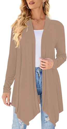 Uvog Cardigan Donna con Spacco Davanti Aperto Casual a Maniche Lunghe Leggero Maglioni Duster, Cachi, L