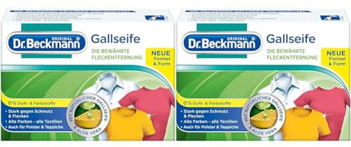 Dr. Beckmann Gallseifen-Stück | natürlicher Allrounder gegen Flecken | mit der bewährten Kraft der Gallseife | enthält 0% Duft-, Farb- und Bleichstoffe | 100 g (Packung mit 2)