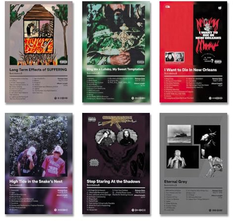LunarWhisper GwzpQefv_2x Suizidposter für Jungen, Musikalbumcover, signiert, limitierter Druck, Leinwandposter, 6er-Set für Wohn- und Schlafzimmer, Dekoration, Fans, Geschenk