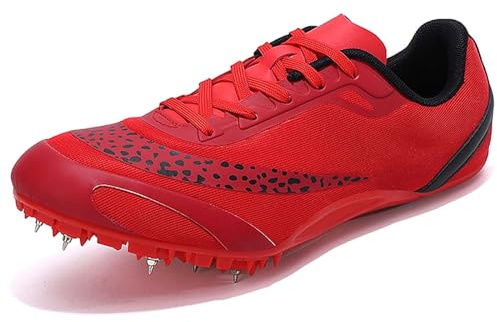 PENXZT Calzado de Atletismo para Hombre Zapatos de Atléticos Juvenil Antideslizante Zapatillas De Pista Y Campo 8 Clavos para Sprint, Running,Rojo,40 EU