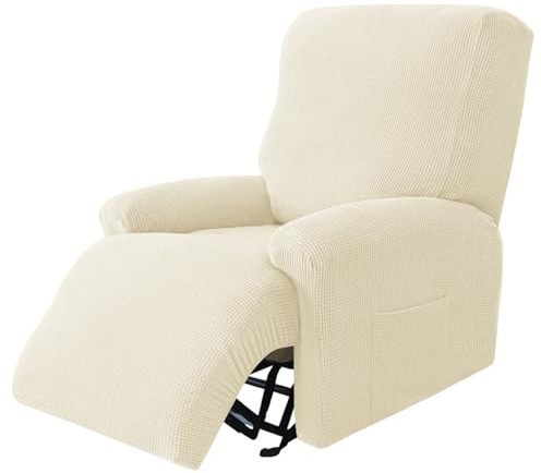 Surwin Sesselschoner für Relaxsessel mit Armlehnen, Stretchhusse für Relaxsessel Anti-Rutsch Fernsehsessel Bezug mit Taschen Sesselbezug Stretch Elastisch (1 Sitzer,1#Beige)