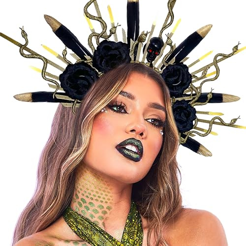Roaring Good Time Medusa Kopfbedeckung Medusa Krone Schädel Schlange Stirnband Medusa Kostüm Zubehör Göttin Kostüm Frauen Halloween Weihnachten Party Kostüm