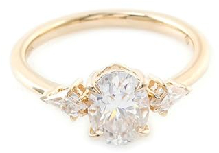 Skcess 9 Karat Gelbgold Wedding Ring Weiß Moissanit Oval, Verlobungsringe mit Ovalem und Tropfenförmigem Moissanit Ringe Frauen Größe 66 (21.0)