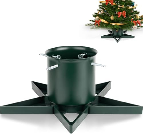 Pied de Sapin de Noel: Support Pied Sapin de Noël avec réserve d'eau, Pied de Sapin avec roulettes Metal pour Arbres jusqu'à 2 m de Tronc 3 à 12 cm - Christmas Tree Stand Star Vert