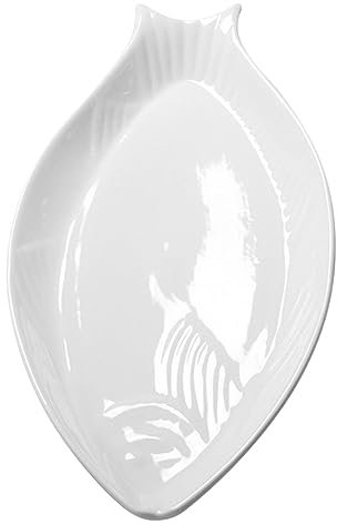 Hoement Piatto Ceramica Bianco Forma Ellittica Per Pesce e Snack Antigraffio Lavabile in Lavastoviglie Per Pranzi Feste e Tavoli Nozze Eleganza Contemporanea