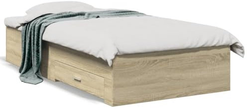 IKAYAA Bett 90x200 mit schubladen Holz Bettgestelle mit Lattenrost und 4 Schubladen Holzbett Doppelbett Stauraumbett jugendbett Gästebett-Sonoma Eiche-90 x 200 cm