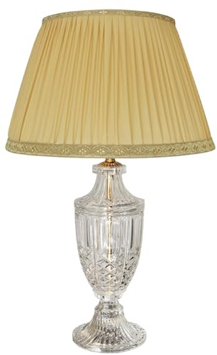 Generico LUCECLASS - Lampada da tavolo classica in puro cristallo e ottone con paralume seta giallo ocra, lume classico elegante di lusso per salotto, salone, hotel, contract