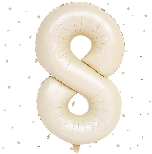 Beige Luftballon 8,Zahlen Luftballon Beige,40 Zoll Weiß Creme Folienballon 8，101cm Sandweiß Zahlenballon 8 Helium Ballon Luftballon 8 Geburtstag für 8 Jahre Geburtstagsdeko Kinder Mädchen Junge