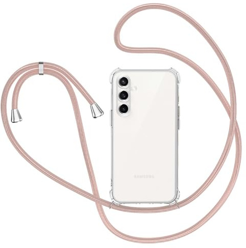 XTCASE Hülle für Samsung Galaxy A56 5G mit Band, Transparent Silikon Handyhülle für Samsung Galaxy A56 5G mit Kette Stossfest Schutzhülle - Schnur mit Case zum Umhängen in Roségold