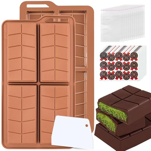 ZONBBEE Moule Silicone Tablette de Chocolat Dubai,Kit Moule Pepites De Chocolats Forme Carrée Grand Démoulage Facile Sans BPA Pour Protéiné Dragées Céréales Maison Avec Grattoir