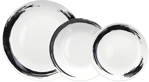 Tognana Orbital, Servizio piatti 18 pezzi per 6 persone, Porcellana, Bianco/Nero