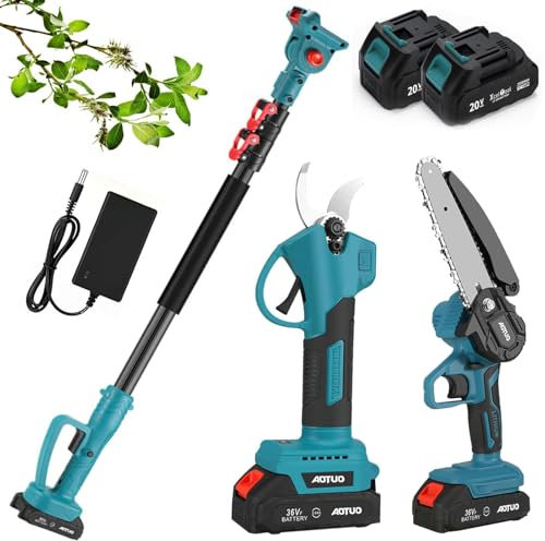 YZRDCXM Tijeras de podar eléctricas inalámbricas y Motosierra, Sierra de Mano 3 en 1 con pértiga telescópica inalámbrica for Ramas Altas, Tijeras de podar for jardinería