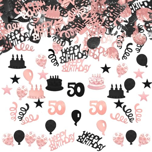 Konfetti 50 Geburtstag Deko, 50 Tischdeko Geburtstagdeko Confetti,Streudeko 50. Geburtstags, Tischdeko 50 deko, Konfettis GeburtstagSchwarz RoseGold,Glitzer Konfetties 50 Frauen Männer