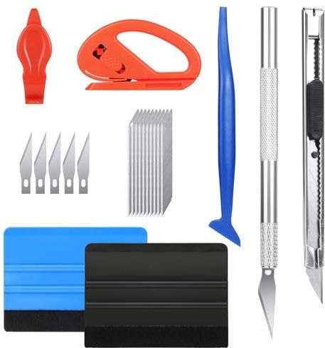 22 Piezas Espatula Vinilo Kit, Incluye Raspadores, Cuchillos de precisión, raspar el tablero, Herramienta de Corte de Bordes para Muebles y Coche, Ventanas
