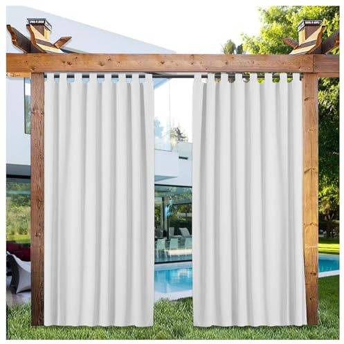 Mewkew Terrasse Outdoorvorhäng mit Schlaufenschal Abnehmbaren Schlaufen, Sonnenschutz Sichtschutz Winddicht Wasserdicht Vorhäng für Pavillon Pergola Garden Gardinen Weiß H182 × B172 cm (1 Stück)