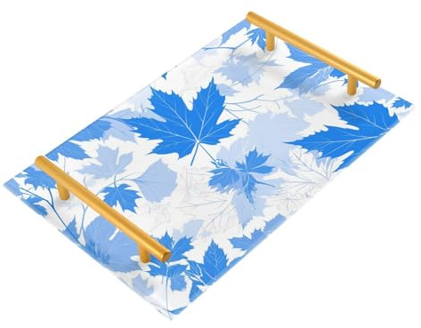 Bandejas decorativas para sofá con asas de hoja de arce románticas y elegantes azules para cocina, joyas, perfumes para granja, servir charola para desayuno
