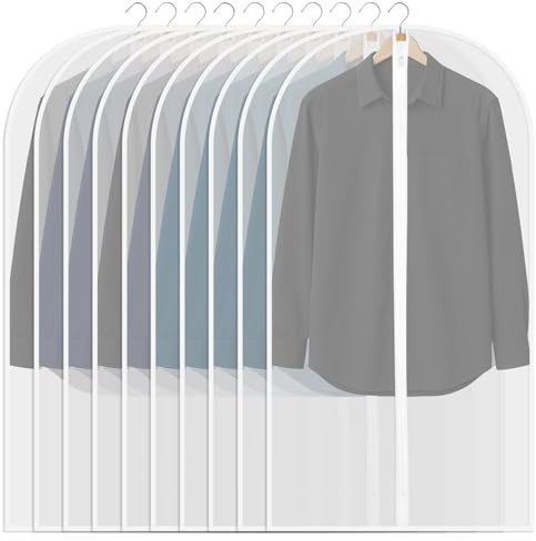 Fundas de Ropa, 10 Piezas (60 x 100) cm Bolsa de Traje Transparente Bolsas de Ropa Cremallera Cubiertas de la Ropa, Bolsa de Ropa A Prueba Polvo Impermeables y con Humedad para Trajes, Vestidos, Camis