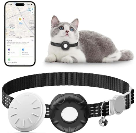 Cat Tracker, Cat Tracker Collar with Safety Elastic Buckle, Works with Any Collar,Compatible with Apple Find My App (Only iOS), No Monthly Fee, Waterproof, Black