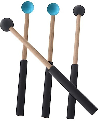 MUELODSIC 2 Paar Zungentrommelschlägel und Marimba Mallets mit Holzgriff und Gummikopf Praktisch zu Halten für Tongue Drum und Marimba Spieler