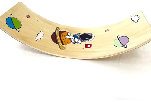 Tabla de Equilibrio de Madera Montessori – Balancín Curvo para niños – Juguete Educativo y sensorial – Favorece coordinación y motricidad – Uso Interior y Exterior (Astronauta)