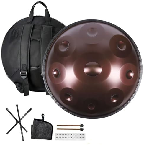 Handtrommel - Handpan-Trommel, Handpan-Trommelinstrument Mit Schlägeln, 22 Zoll D-Moll, 432 Hz/440 Hz Stahl-Heilklangtrommel, Schlaginstrumente Für Erwachsene Und Anfänger(D-440Hz,10Notes)