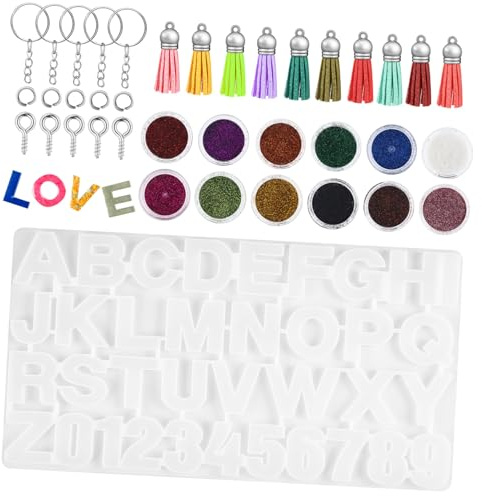 DOITOOL Moldes De Silicona Para Resina Epóxica Con Letras y Kit Diy Para Colgantes De Llaveros y Joyas