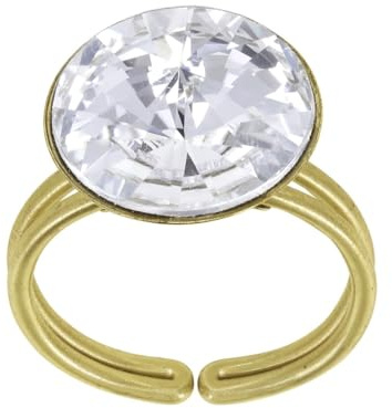 Konplott: Ring Rivoli shinny brass, moderner runder Solitärring in glänzend-goldener Fassung, für Damen/Frauen (weiß)