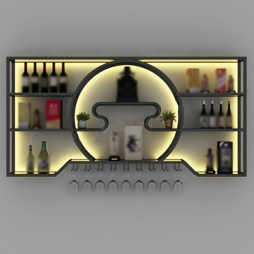 Étagères de Bar murales, Support de Stockage de vin Moderne Mural, étagère à Liqueur avec lumière LED, Support de présentoir de Stockage de vin en Fer, Support de Verre à vin de Bar, Cadeau