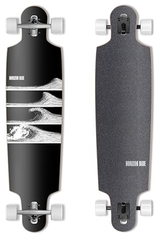 HORIZON BLUE 39inch Urban Longboard Cruiser | North America Hardrock Maple Deck | Anti-Wheelbite&Shock-Absorbing System | Multi-scenarios Cruising Complete(Wave)