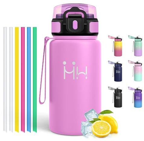 Motswedi Gourde Isotherme 500ml, avec Paille, Bouteille Isotherme, en Acier Inoxydable, Gourde Inox, Anti Fuite, 24h Froid & 12h Chaud, pour Sport, Gym, Voyage, Randonnée, Rose rouge