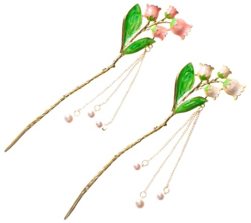 HONITANO 2 Pezzi Bacchette Chioma Vintage con Perline e Fiore a Nappa, Lega Elegante, Leggere e Facili da Usare per Uso Quotidiano e Accessori Chioma