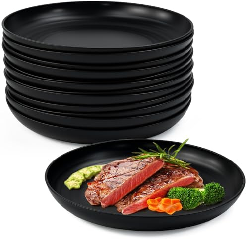 EAAGHK 12PCS Platos de Plástico Duro, Platos Llanos de Diámetro 22,5 cm, Platos Planos de Plastico Reutilizables, Aptos para Microondas y Lavavajillas, para Fideos, Aperitivos, Cereales de Postre