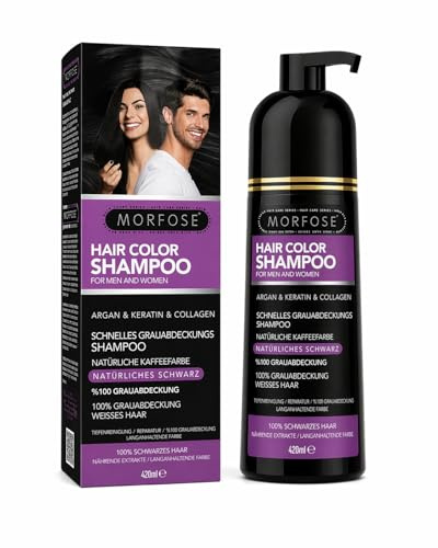 Morfose Speedy Haarfärbe Shampoo Schwarz 420ml – Color Shampoo gegen graue Haare – Dauerhafte Haarfarbe für Männer & Frauen – Pflegend, natürlich glänzend & einfach anzuwenden