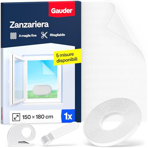 GAUDER Mosquiteras para ventanas, mosquitera ventana (150x180cm) | Red anti-insectos con cierre de gancho y bucle, malla autoadhesiva sin taladrar contra mosquitos, blanca