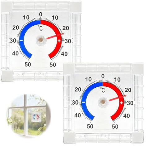 UOCAI 2 termometri autoadesivi per finestre, termometro da esterno, resistente alle intemperie, misura digitale con precisione da -50 ° a +50 °C, adatto per finestre ed interni ed esterni