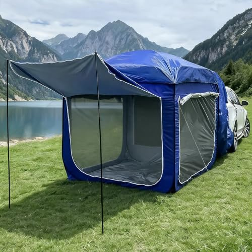 Universelles SUV-Hecktür-Campingzelt - Hinten angebrachtes Aufklapp-Zelt für 5-8 Personen, tragbares Auto-Kofferraumzelt für Familienabenteuer im Freien Blue