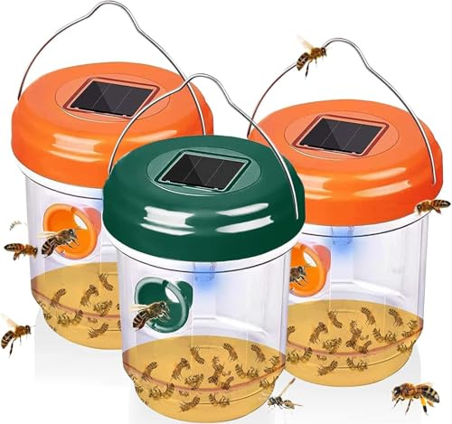 Wasp Traps for Hunting Wasps, Bees, Hornets, Insects, Yellow Jacket Traps, Wasp Trap Catcher, Reusable Solar Powered Hanging for Outdoor, 3 Packs