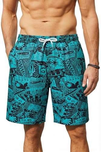 Enlision Mens Swimming Shorts 7.5 Summer Beach Bermuda Long Swim Trunks Men Quick Dry Casual Holiday Hawaiian Boardshorts Tropical Patterned Short Pants with Mesh Lining Pockets S-3XL