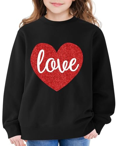 Mjjsk Flickor sweatshirts mode hjärtan jumper barn långärmad ledig rund hals sweatshirt skola komfort pullover toppar semester kläder, Svart, 3-4 Years