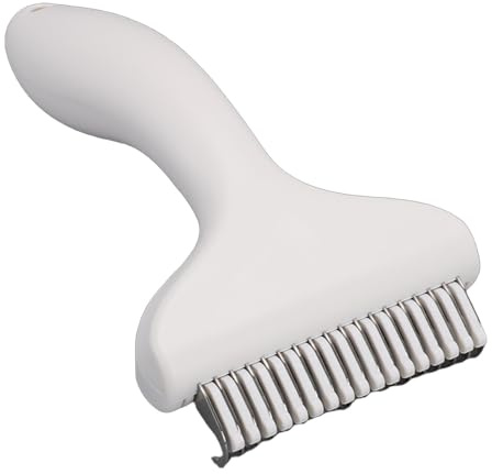 Riuulity Herramienta de Rastrillo de Peine para Mascotas, para Perros, Gatos, Herramienta de Desmontaje de Peine, Reduce el Desprendimiento con Agarre Cómodo, Diseño de Plástico de Larga (White)