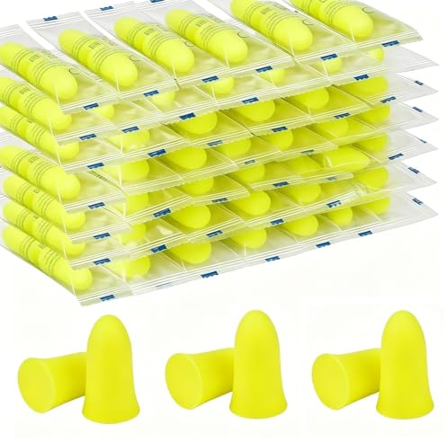 60paia di tappi per le orecchie in schiuma, design ergonomico, morbidi tappi per le orecchie per dormire, 35dBSNR con cancellazione del rumore, ipoallergenici per concerti musica ad alto volume giallo