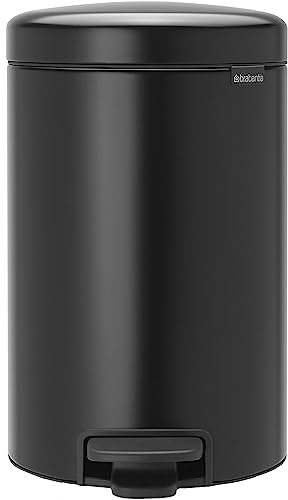 Brabantia Pedal Bin Newicon Pattumiera a Pedale, Secchio Interno in Plastica, Nero Opaco, 12 lt