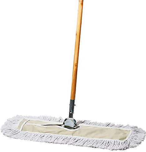 Tidy Tools Trapeador de polvo comercial y barredora de pisos, mopa de polvo de 24 pulgadas para suelos de madera dura, cabezal de fregona de polvo reutilizable de algodón, mango de escoba de madera,