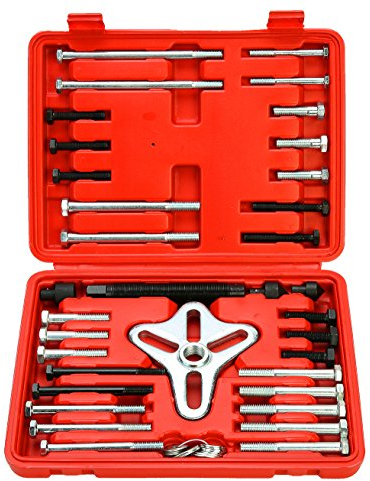 FreeTec 46pc Steering Wheel Puller Tool, 35-95mm Harmonic Balancer Puller Set, Universal Motorcycle Flywheel Crankshaft Pulley Removal Tool for Cars Trucks Vehicles