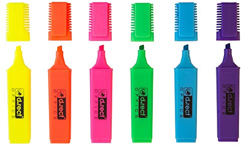 D.RECT 1127 Textmarker mit Schrägkeilspitze 6-Farben-Set