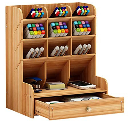 Hggzeg Holz-Schreibtisch-Organizer, multifunktionale Schublade, Schreibwaren, Schreibtisch-Aufbewahrungsbox, ordentlicher Stiftehalter für Zuhause, Büro und Schule, Kirschfarbe