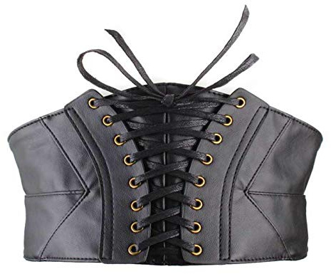 JZK Cintura donna nera vita alta pelle PU per usura quotidiana e costume steampunk, morbida cintura fusciacca elastica nera in ecopelle