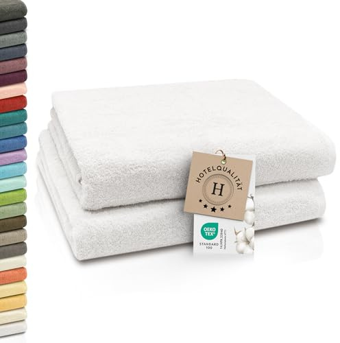 ZOLLNER 2er Set Badetücher - weiche und saugstarke Duschtücher - waschbar bis 95°C - Baumwolle - 100x150 cm in weiß