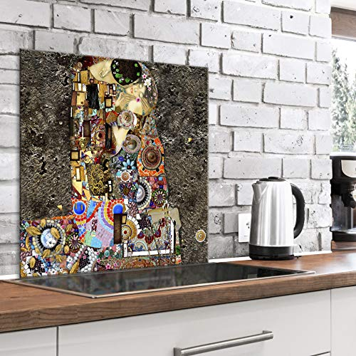 murando Spritzschutz Glas für Küche 60x60 cm Küchenrückwand Küchenspritzschutz Fliesenschutz Glasbild Dekoglas Küchenspiegel Glasrückwand Gustav Klimt Baum des Lebens -